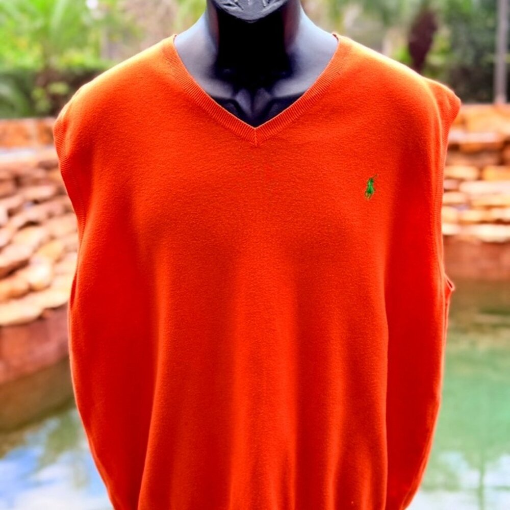 Polo Ralph Lauren Men’s Sleeveless V-Neck Sweater Vest - Orange Pima Cotton